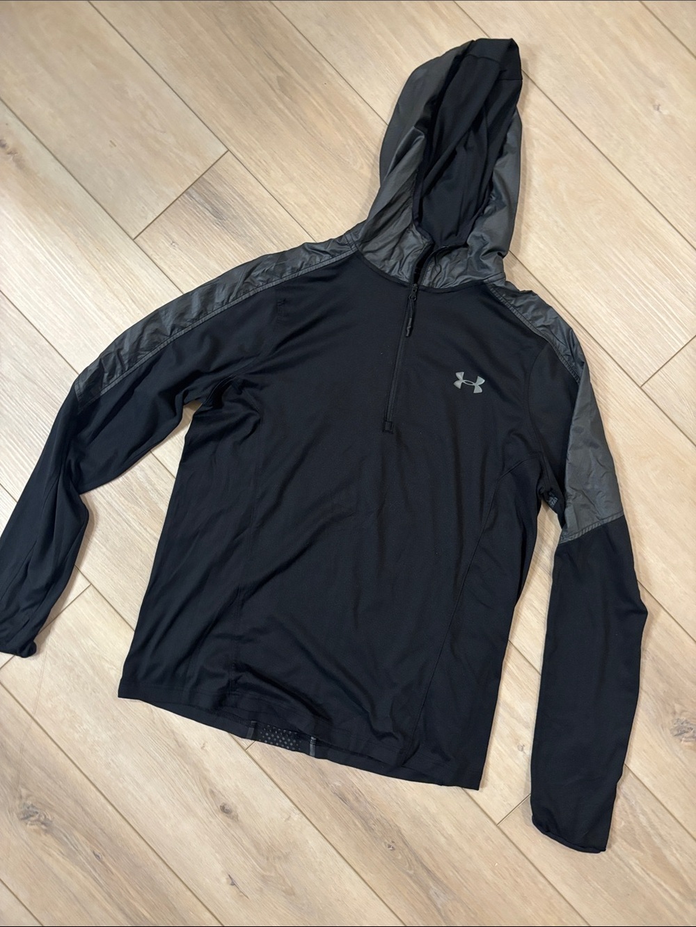 Under Armour Black Hooded Performance Pullover with Gray Panels